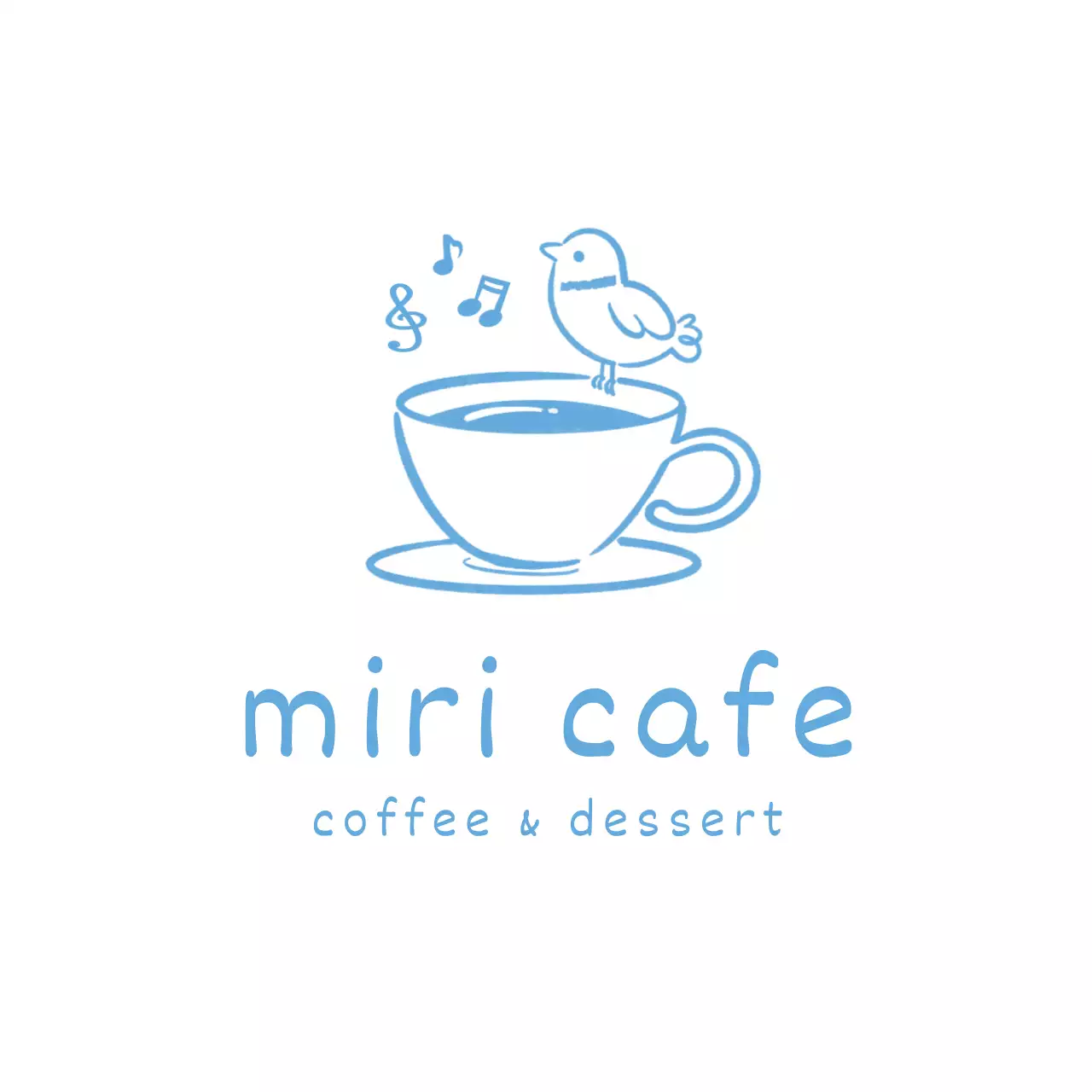 水色 かわいい カフェ ロゴ イラストロゴ