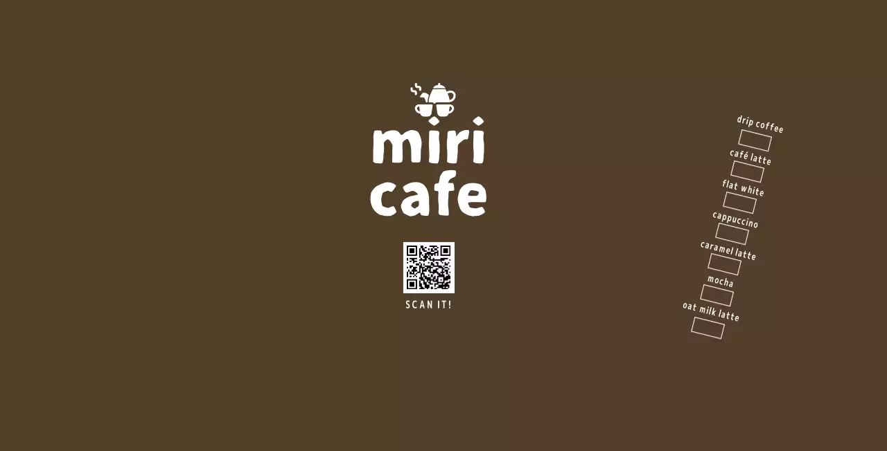 茶色 シンプル カフェ メニュー キューアールとチェック