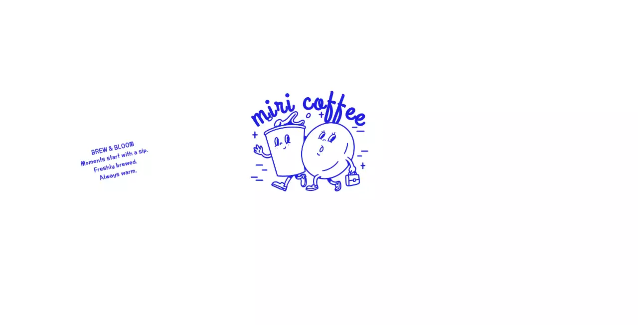 青 手書き コーヒー カップ ロゴテキスト