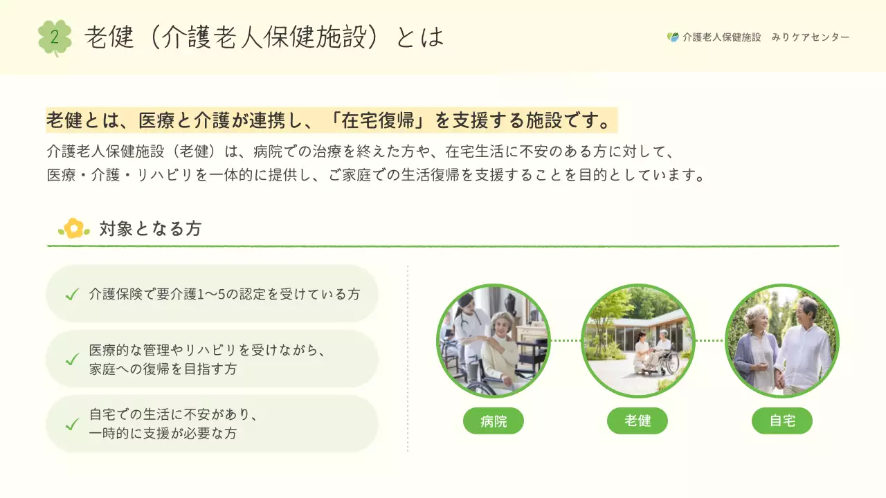 緑 シンプル 介護 パンフレット