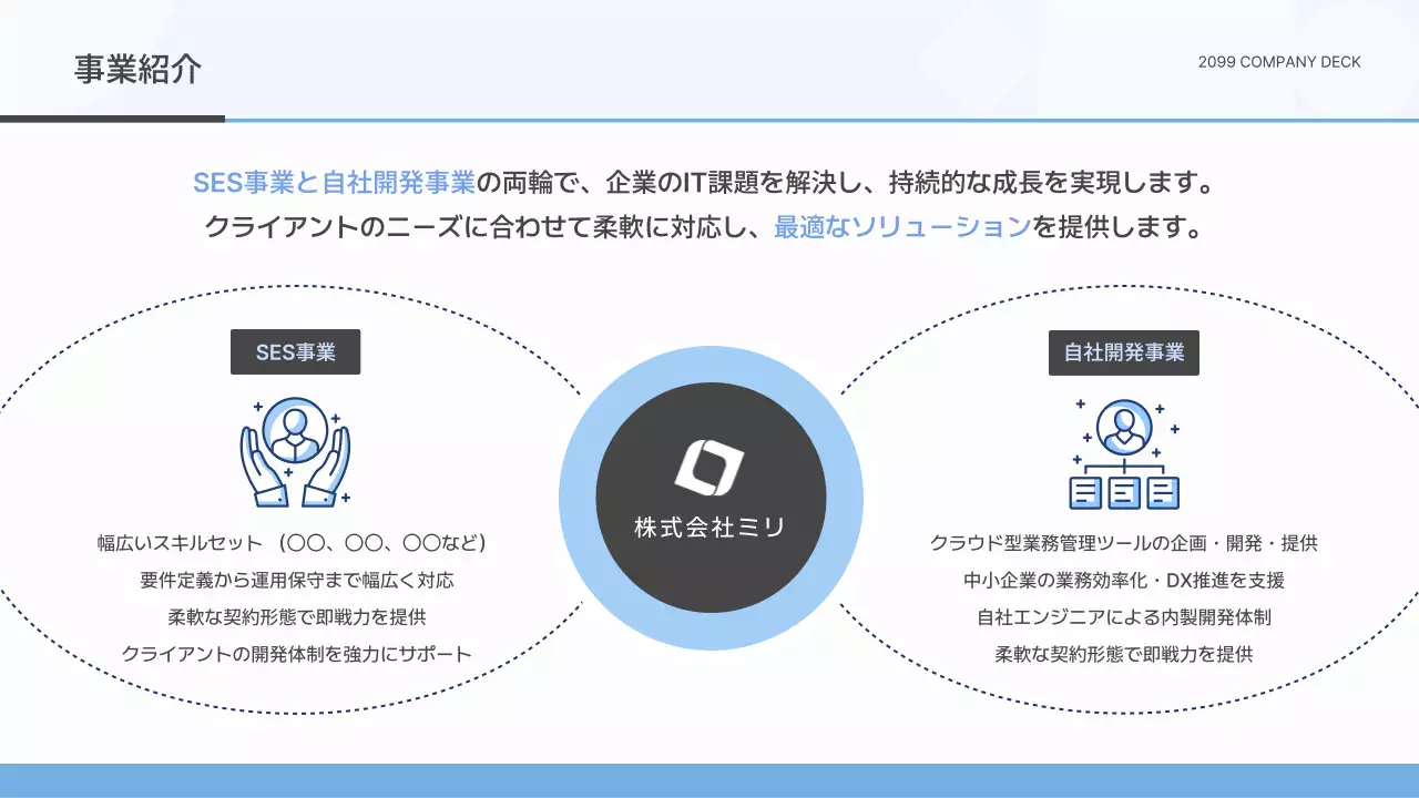 青 シンプル 会社 資料
