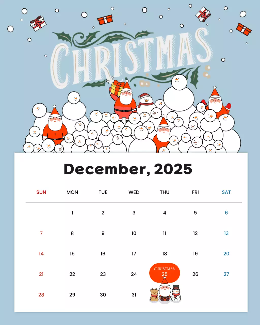 하늘색 아기자기한 크리스마스 달력