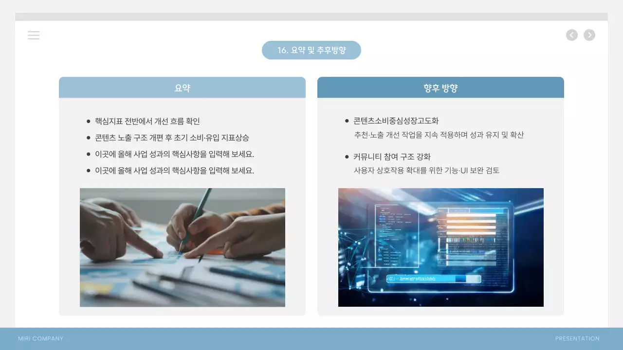하늘색 모던 사업 성과 보고서