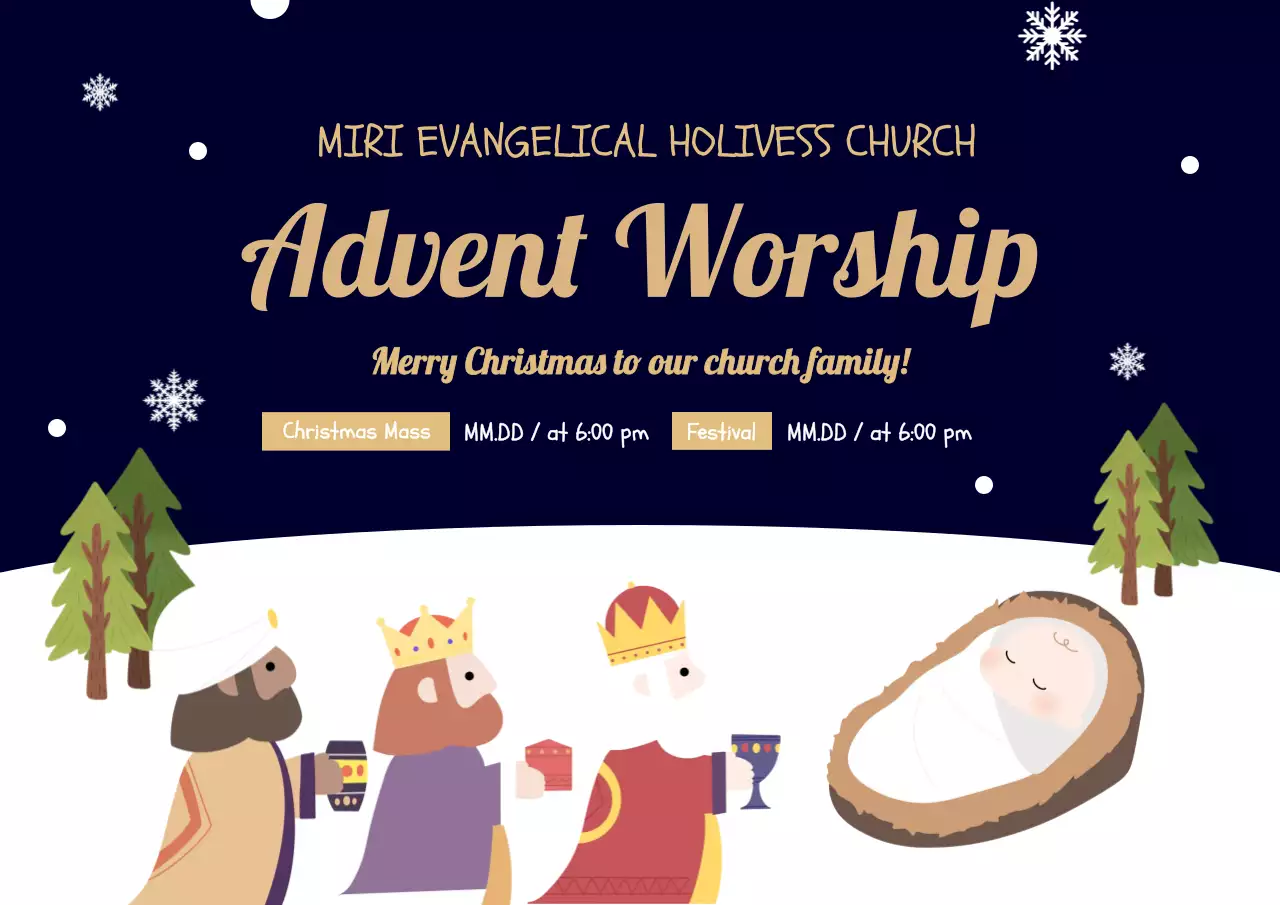 남색 심플 크리스마스 예배 안내