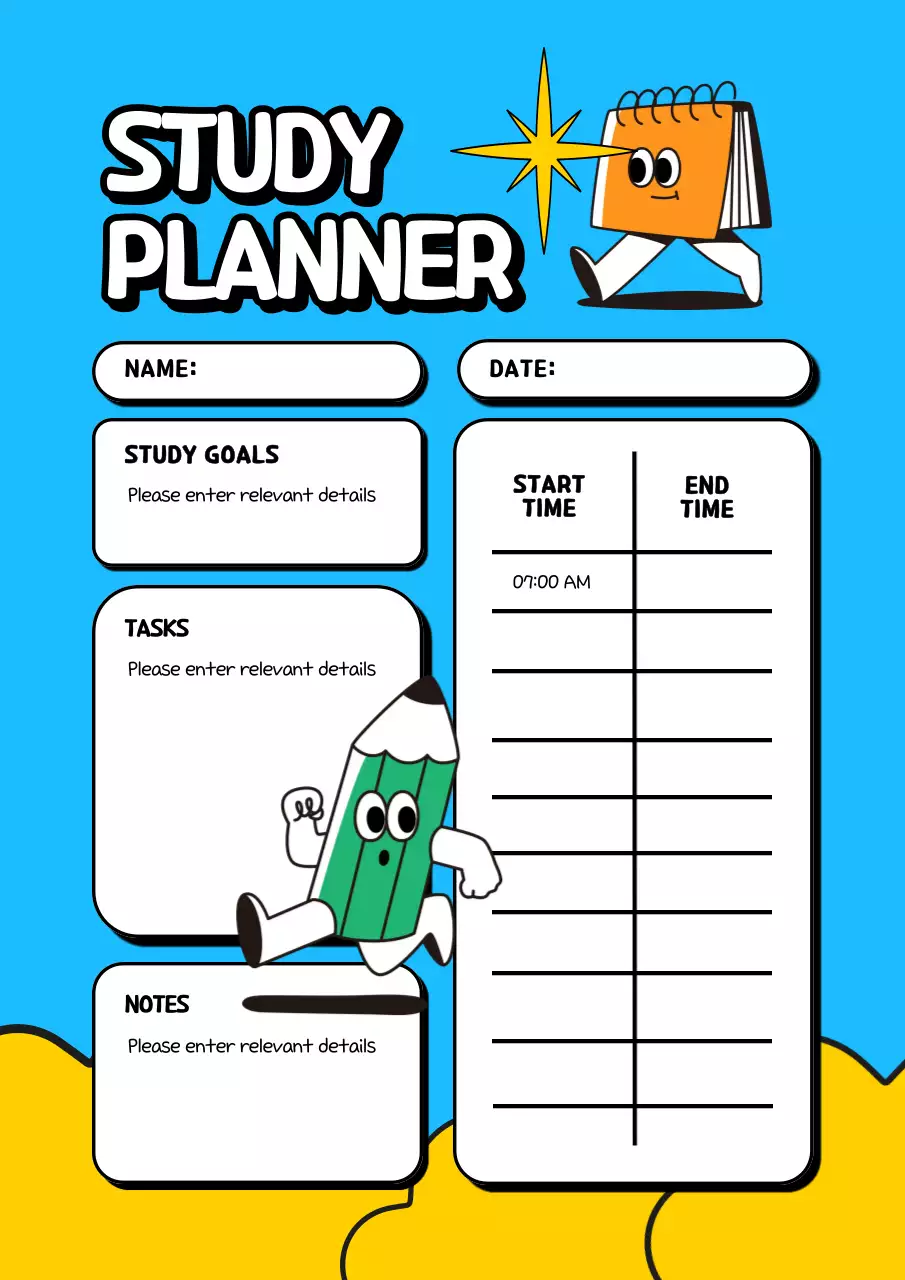 하늘색 아기자기한 학습 다이어리