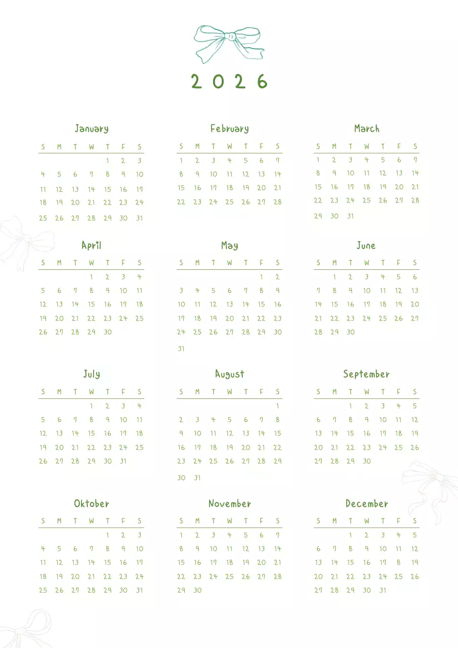 lịch trình tối giản màu xanh lá cây