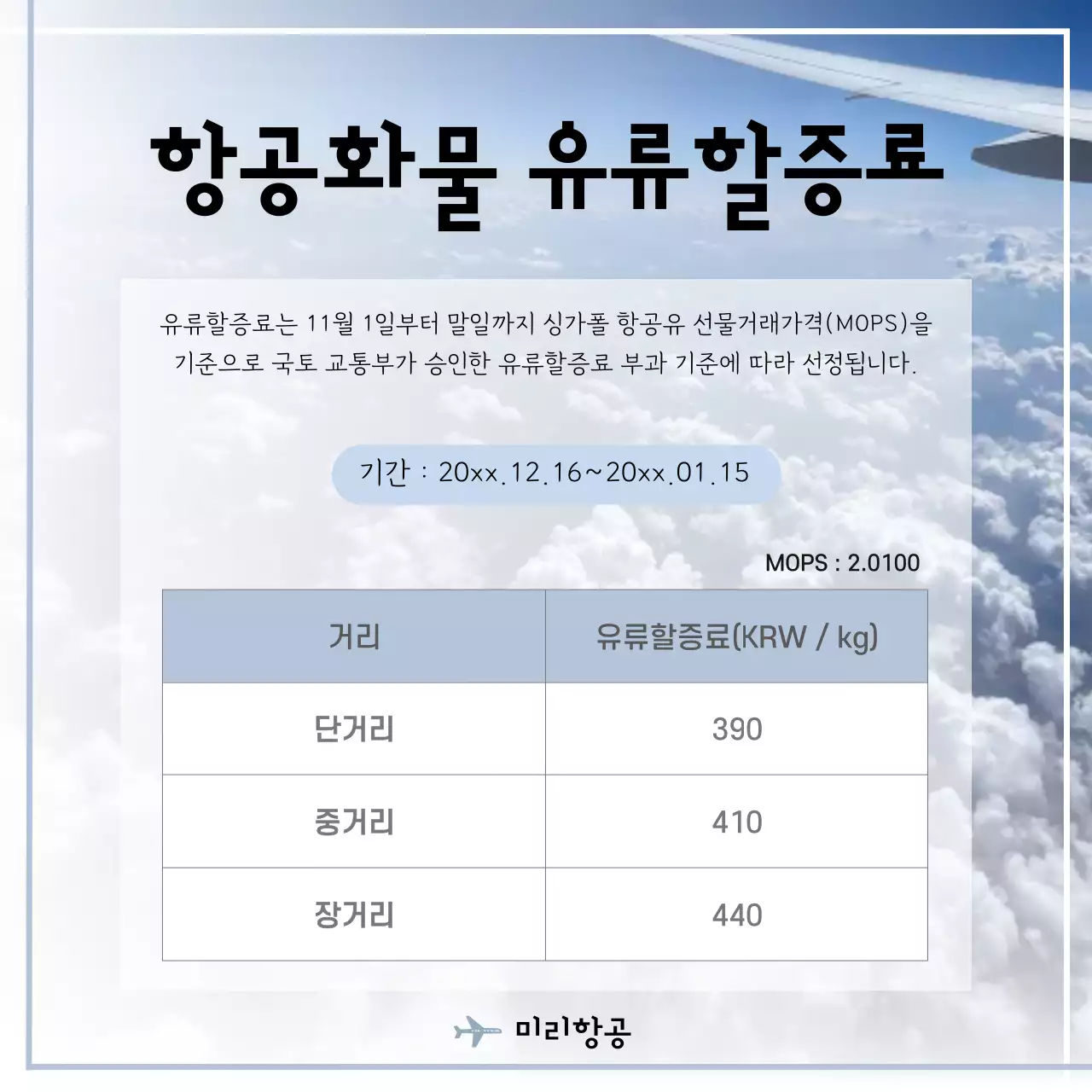 하늘색 깔끔 항공 정보