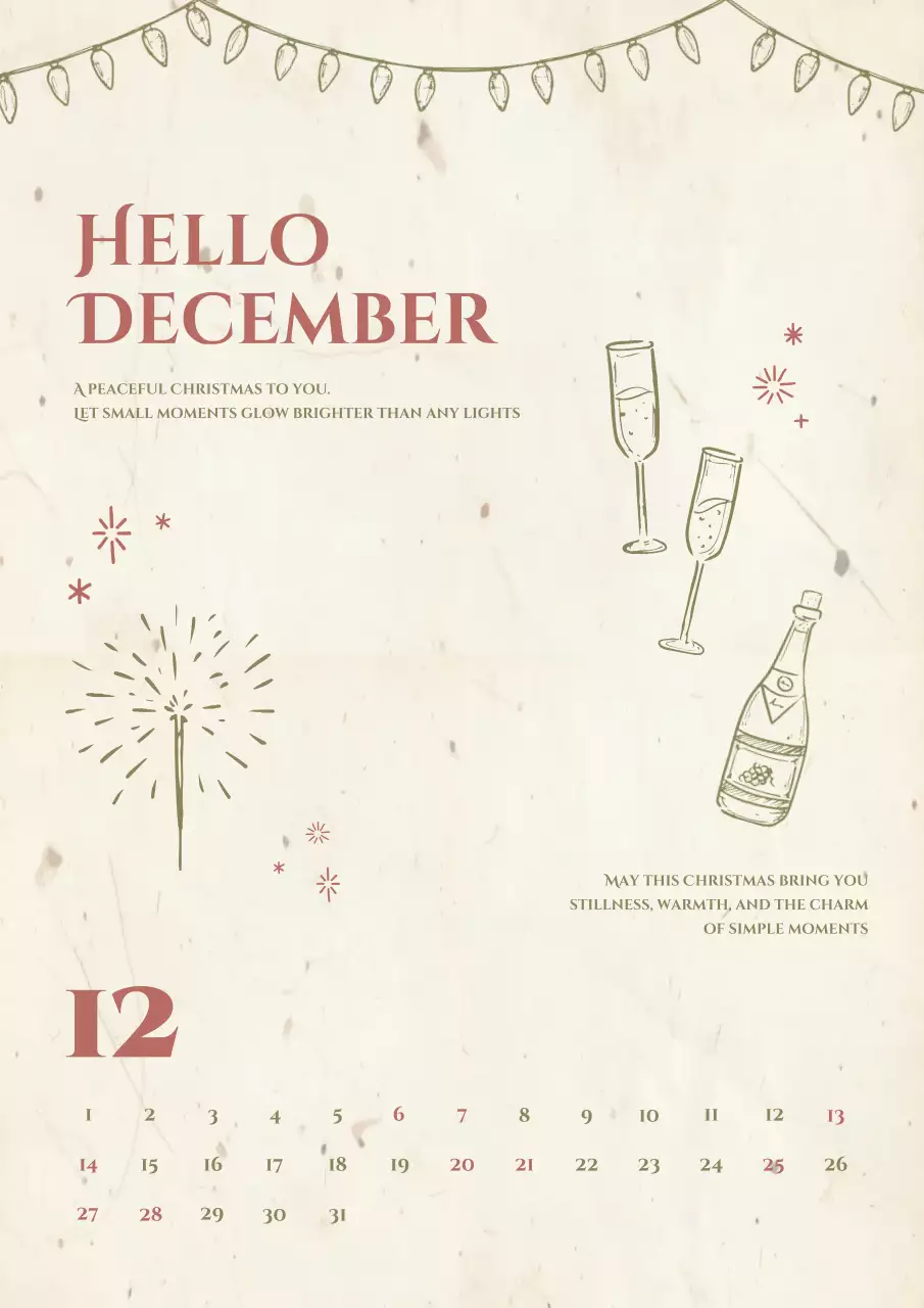 calendário de férias vintage bege de dezembro