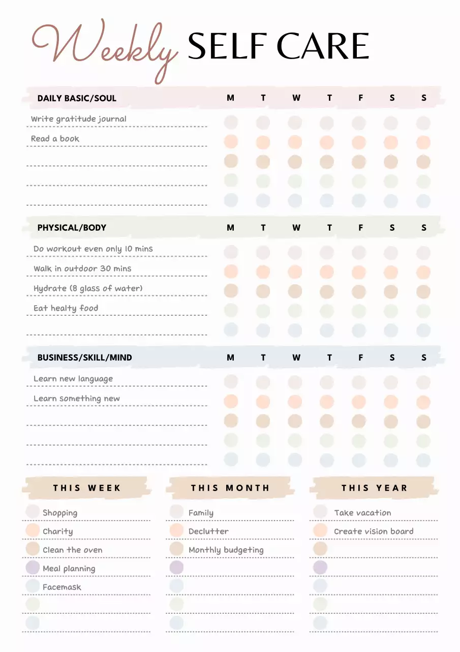 Minimalist Pastel Self-care Planner