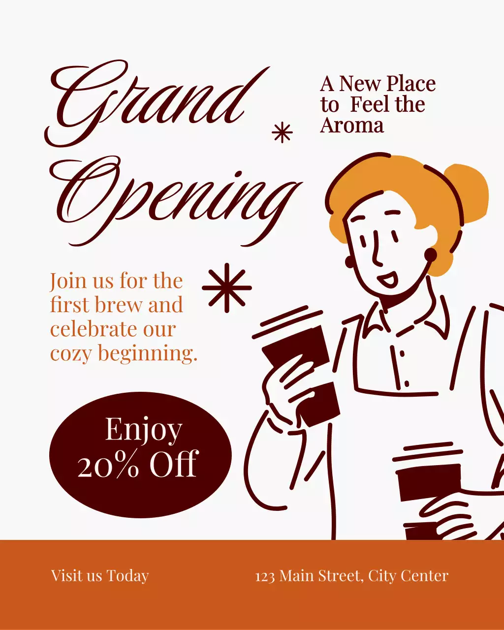 갈색 심플 카페 오픈 행사