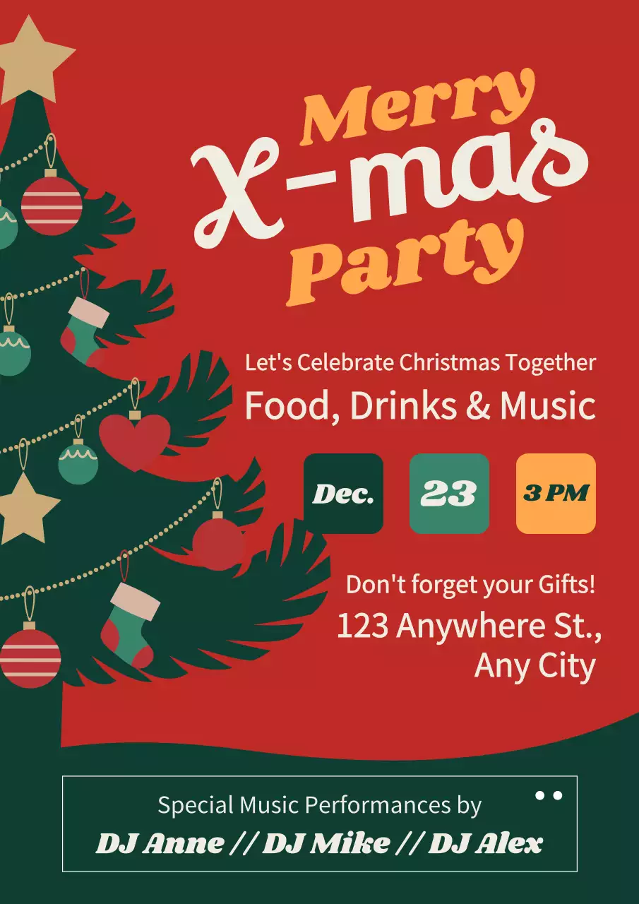 빨간색과 초록색 크리스마스 파티 전단지