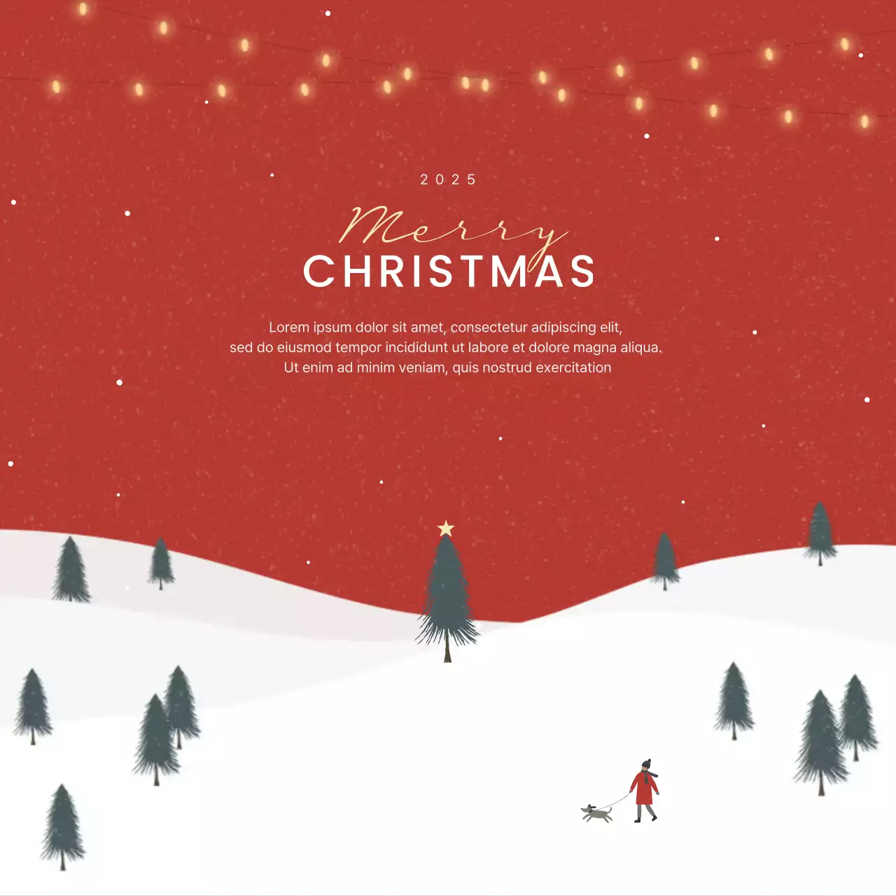 빨강 심플 눈 내리는 크리스마스 풍경 이미지