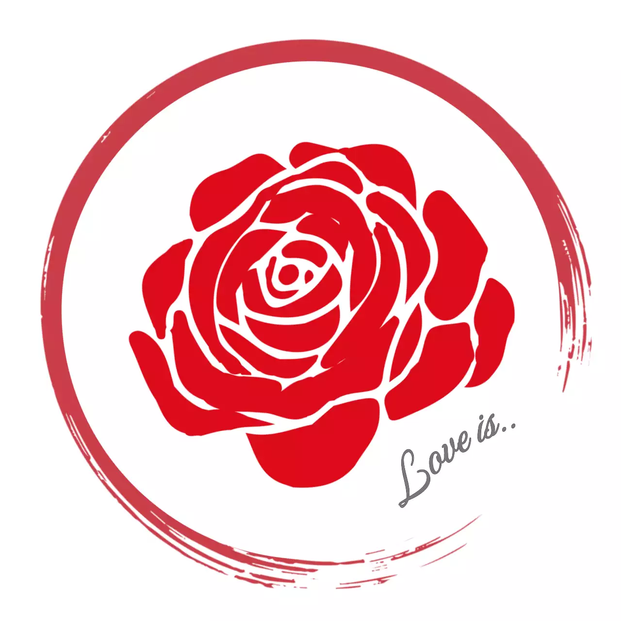 빨강 심플 스케치 원형의 장미꽃 사랑 엽서