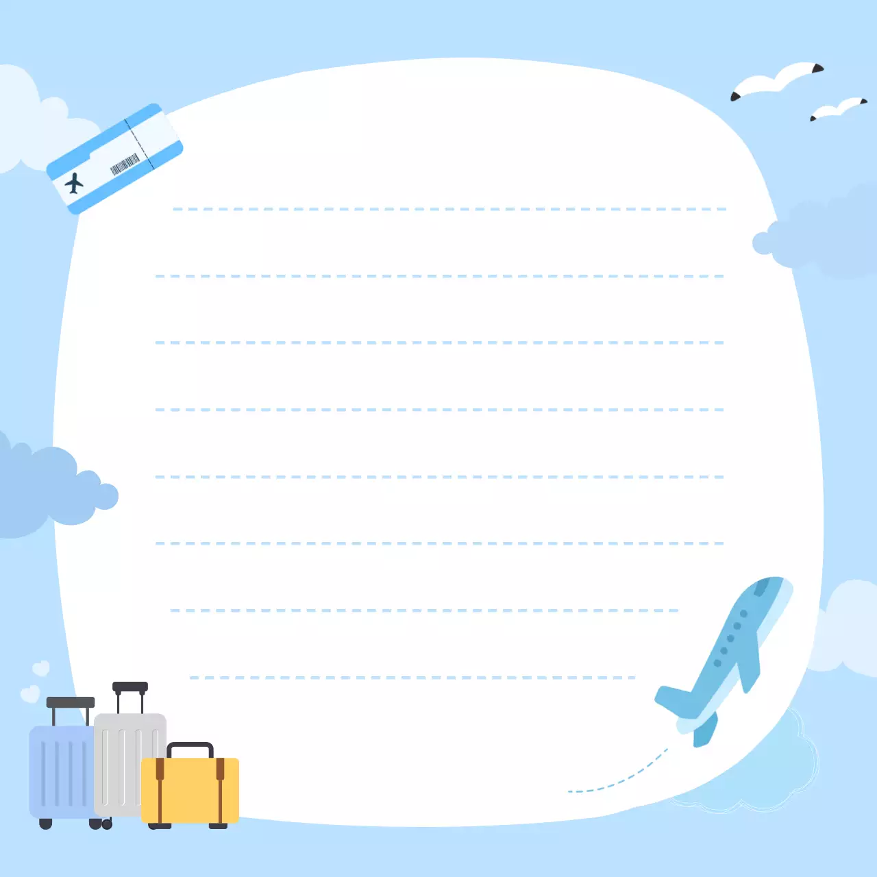 하늘색 아기자기한 여행 편지지