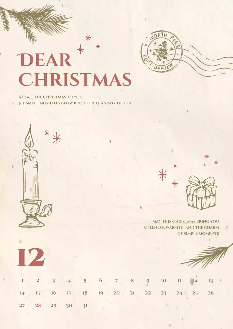 lịch nghỉ lễ tháng 12 cổ điển màu be