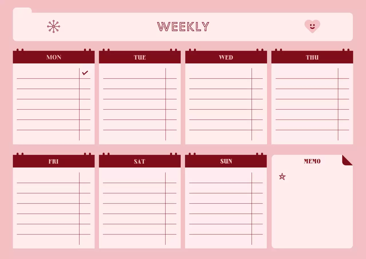 핑크 심플 주간 계획