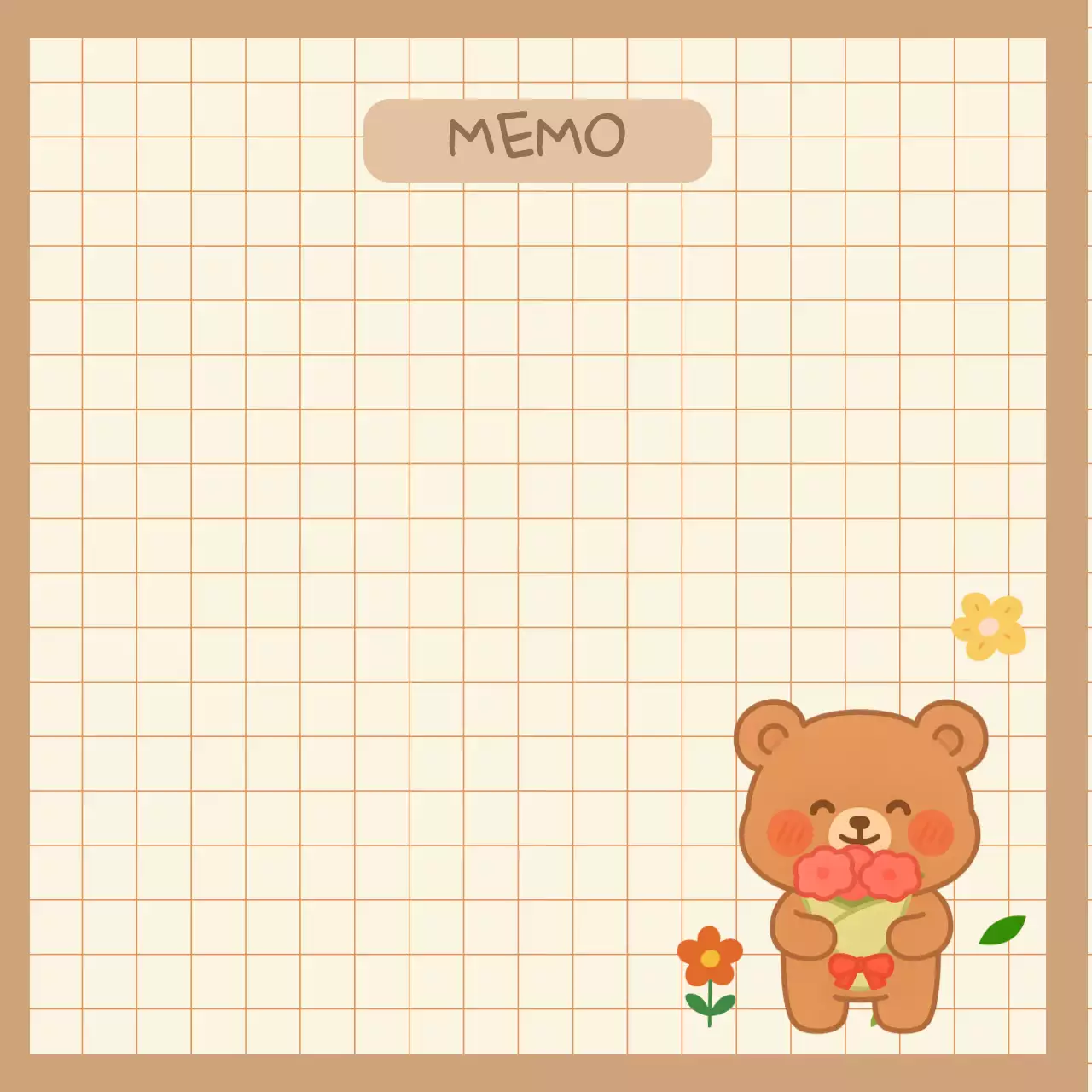 베이지 아기자기한 꽃을든 귀여운 곰돌이