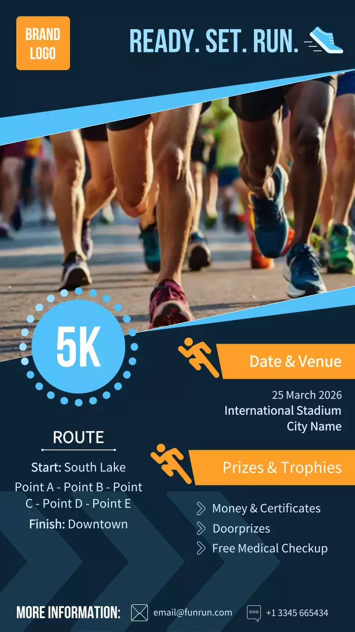 Promosi Acara Marathon Modern dalam Warna Biru Tua