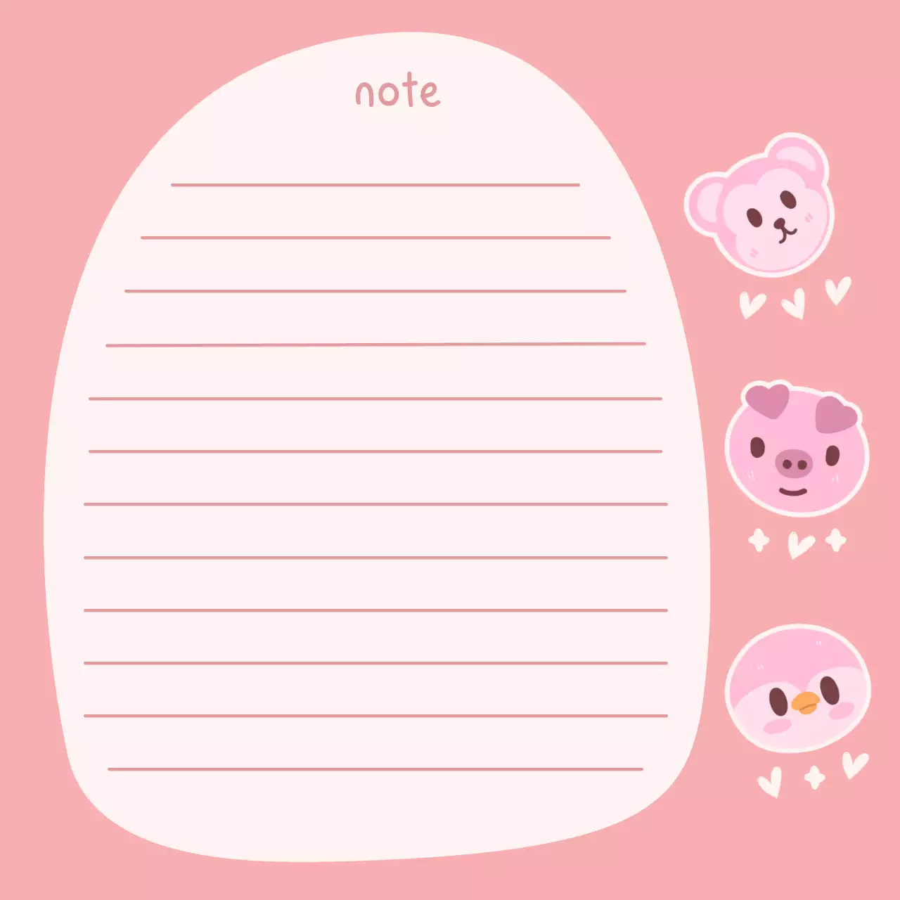 ghi chú động vật dễ thương màu hồng