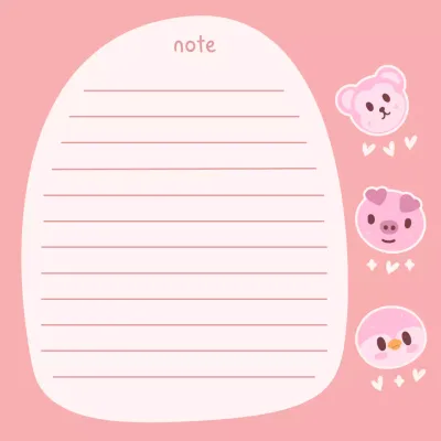 bilhete rosa fofo com animal