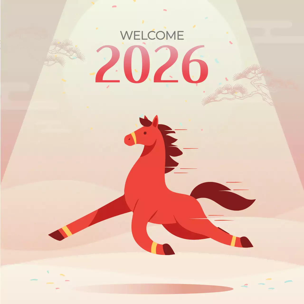 빨강 심플 붉은말 새해 인사