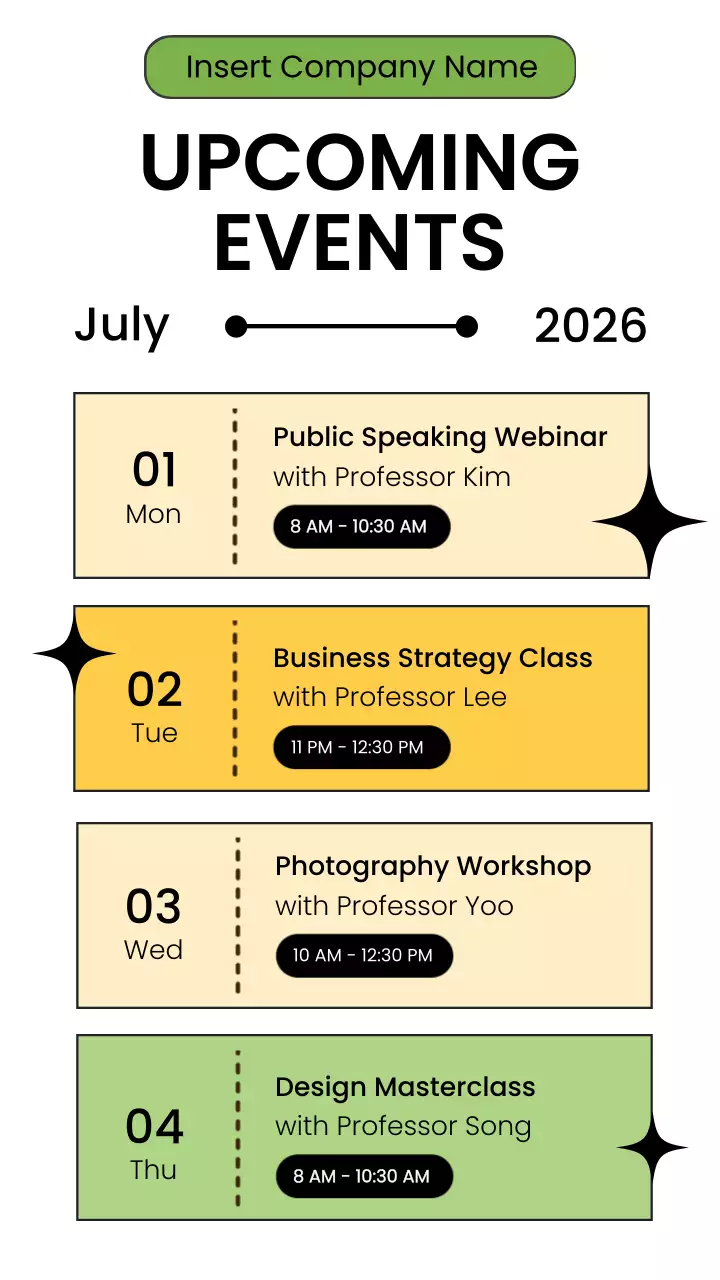 녹색과 노란색의 심플하고 미니멀한 이벤트 스케줄러