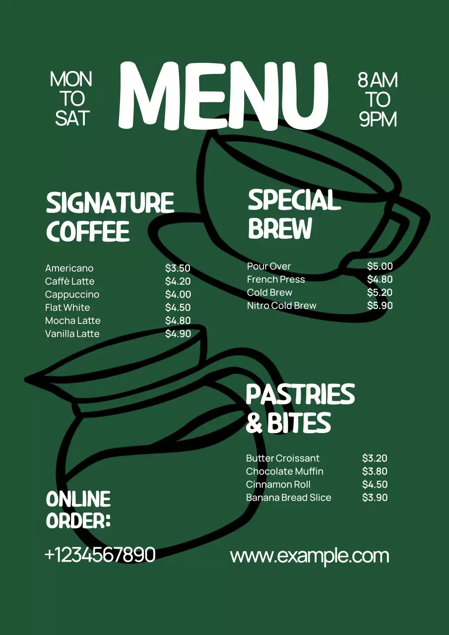 카키 모던 카페 메뉴판