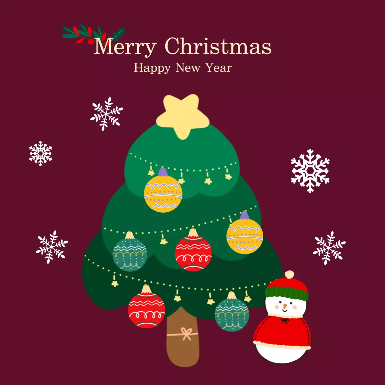 보라색 아기자기한 크리스마스 카드