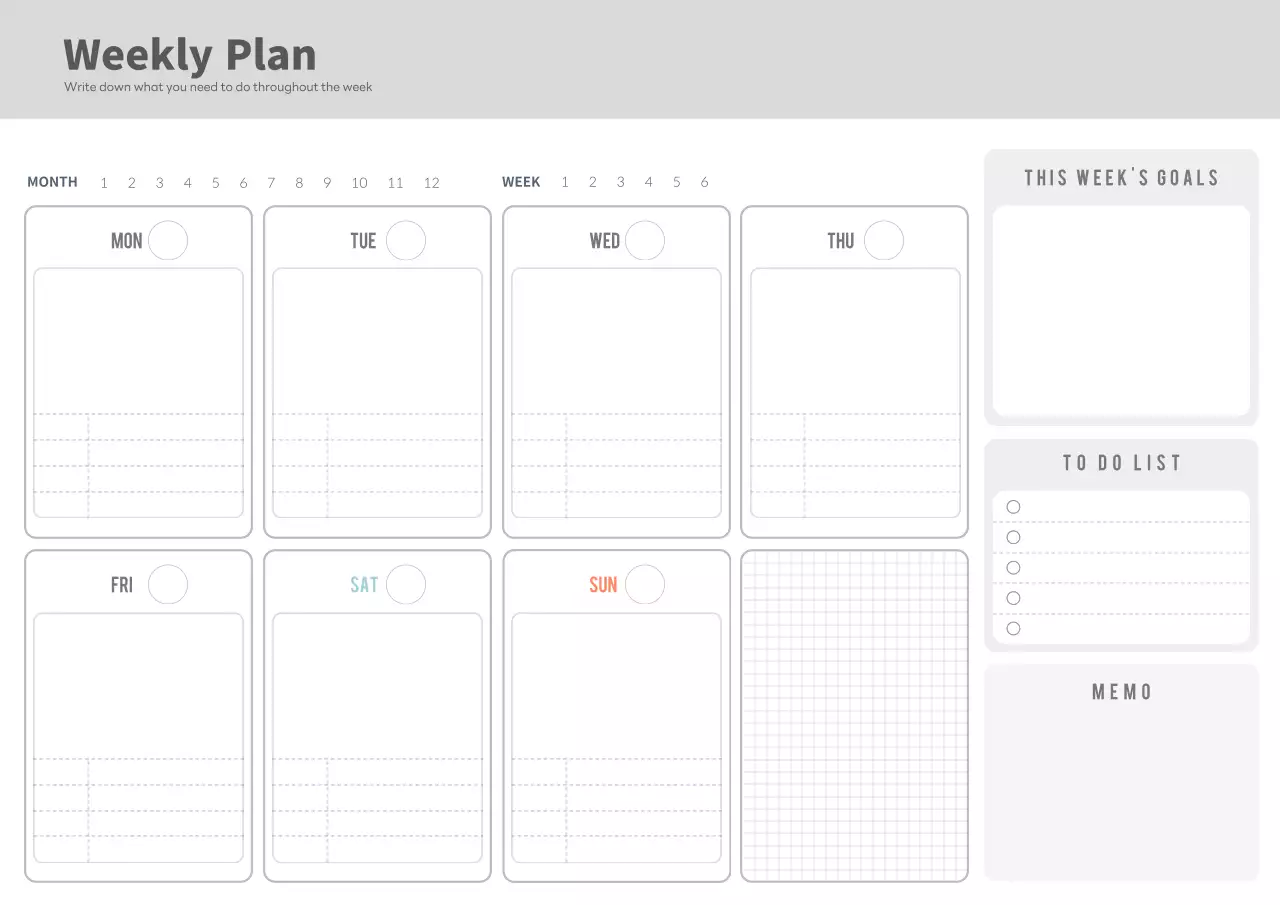 회색 심플 주간 계획표