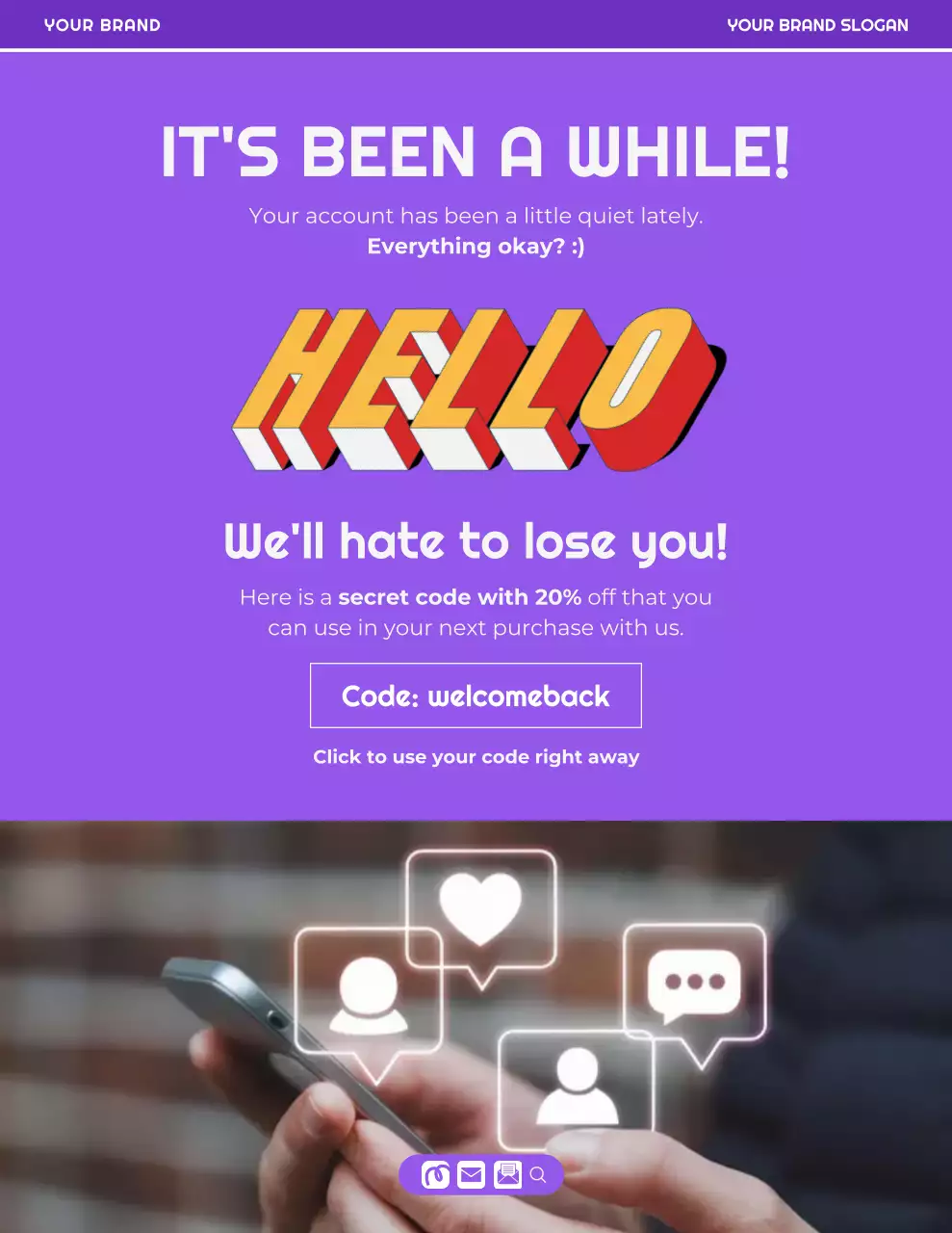 Poster quảng cáo bản tin tiếp thị màu tím đậm