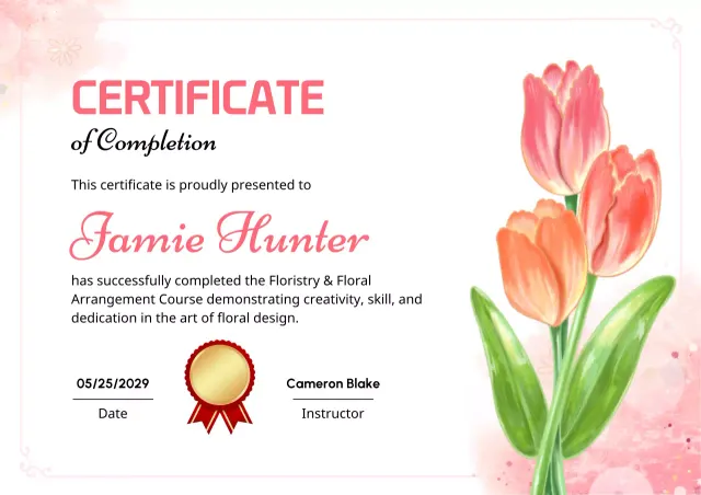 Pink Elegant Certificate of Completion