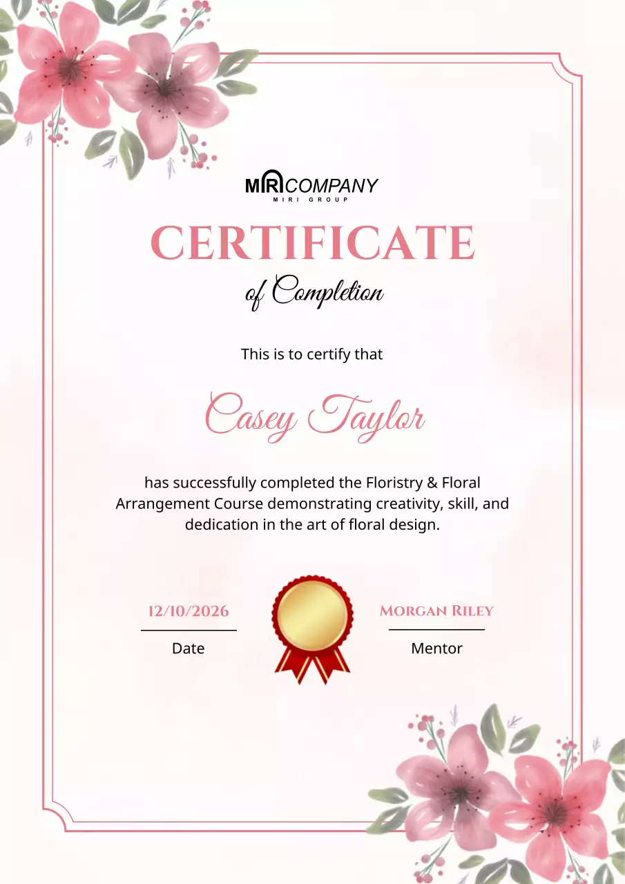 Sertifikat Penyelesaian Elegan Merah Muda