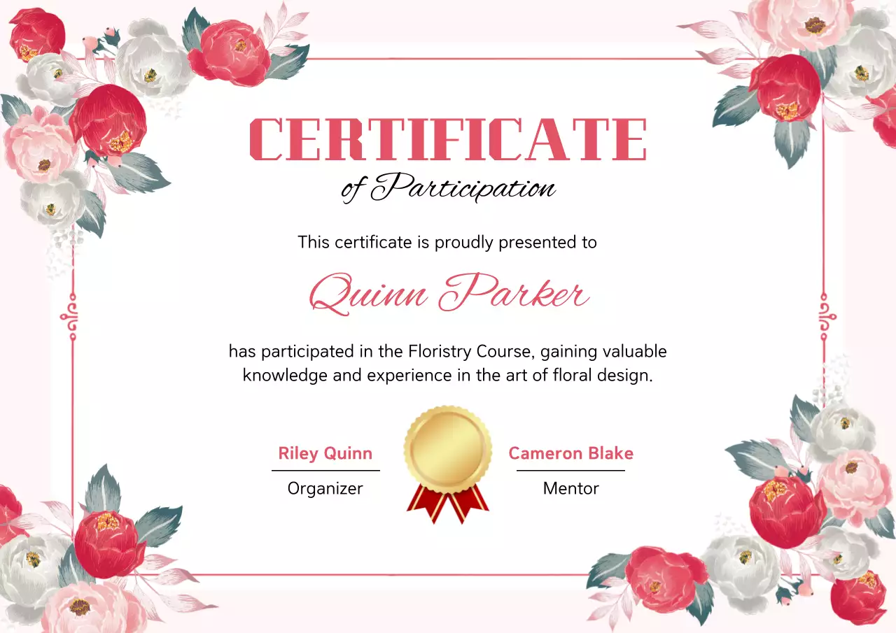 Sertifikat Partisipasi Pink Elegan