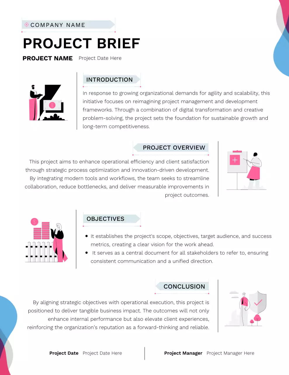 Dokumen Rencana Proyek Modern Biru dan Merah Muda