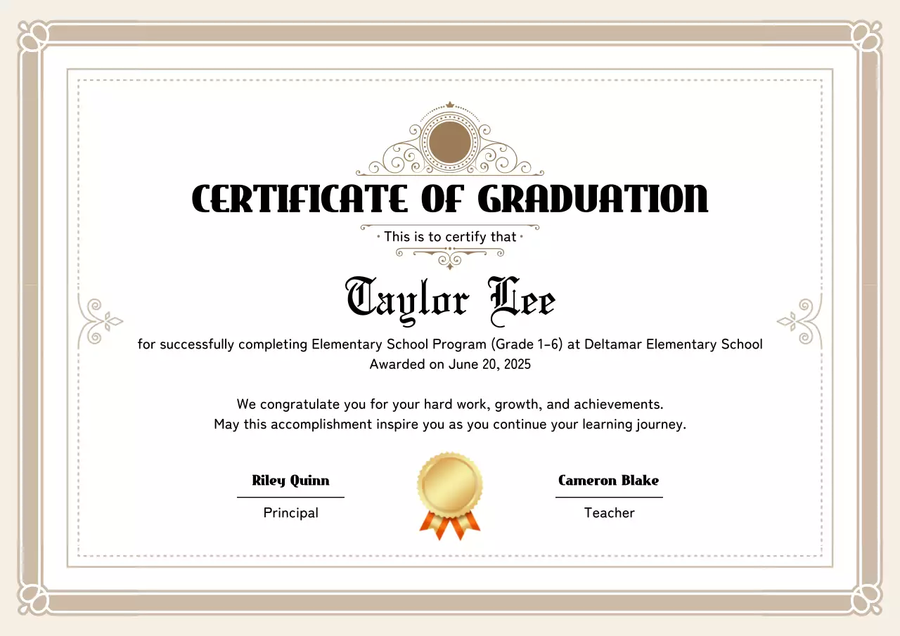 Certificado de Conclusão Clássico Bege