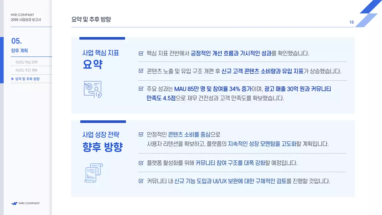 파랑 모던 사업 보고서 보고서