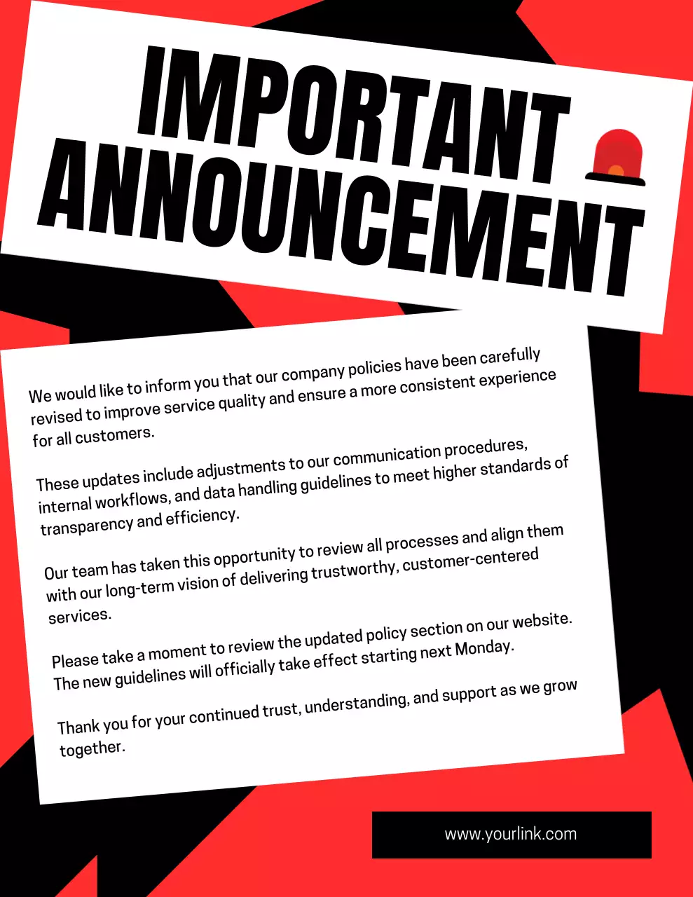 red bold announcement notice