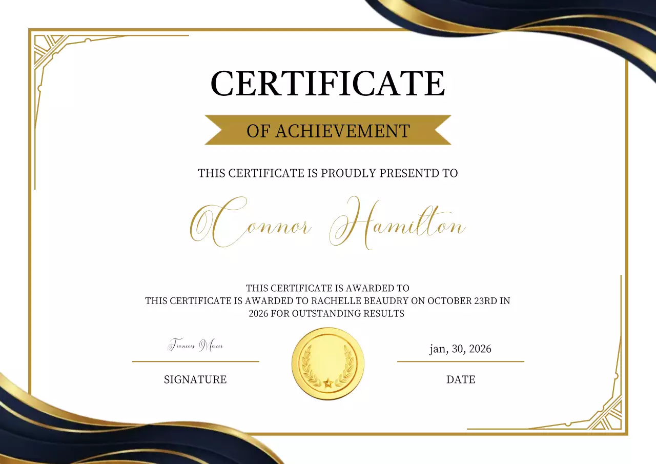 Sertifikat prestasi elegan hitam dan emas