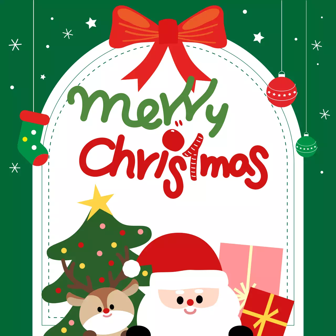 kartu liburan meriah berwarna hijau