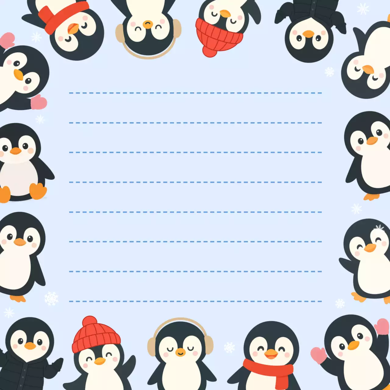 하늘색 아기자기한 펭귄 편지지