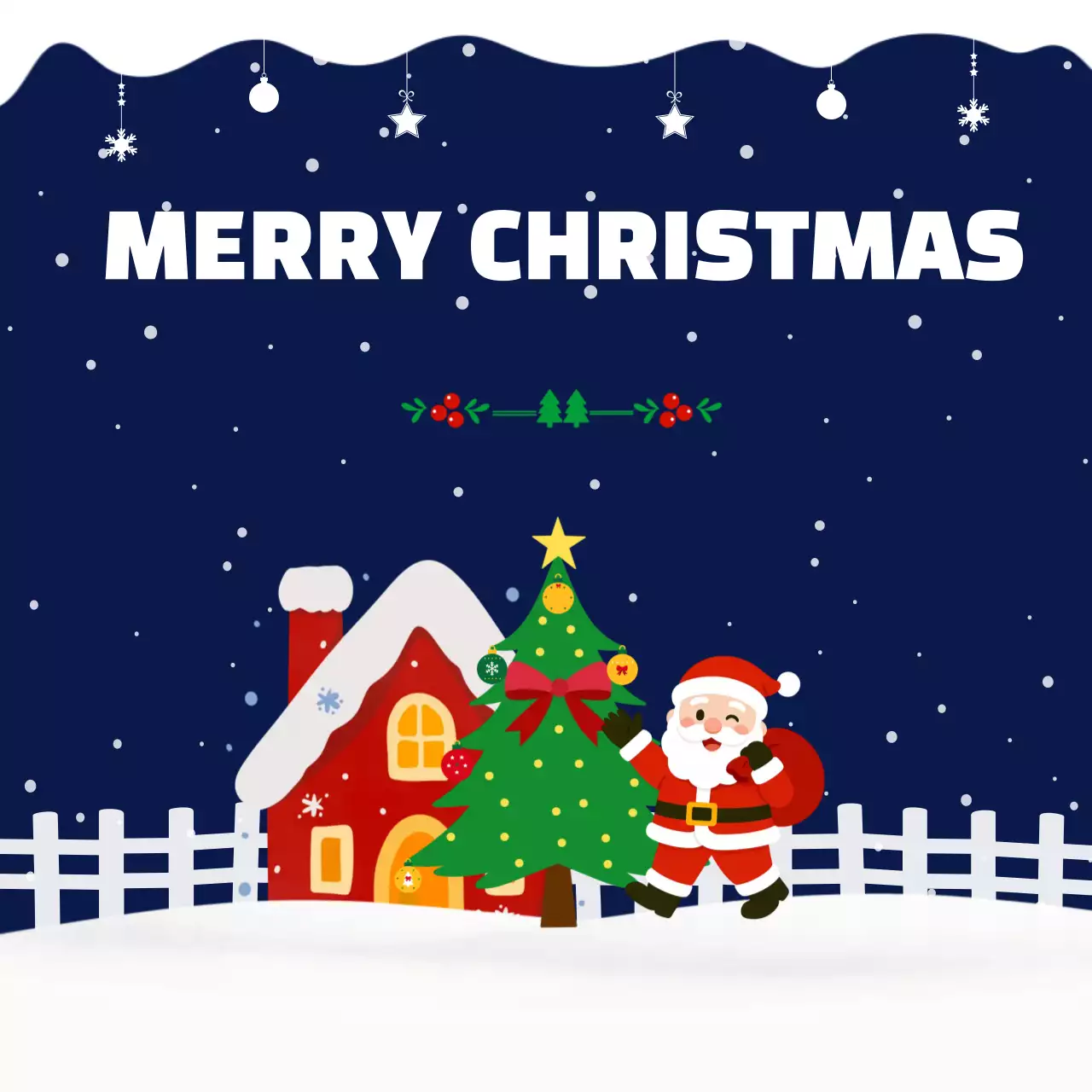 남색 아기자기한 크리스마스 카드