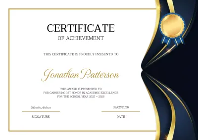 Sertifikat prestasi elegan biru tua emas