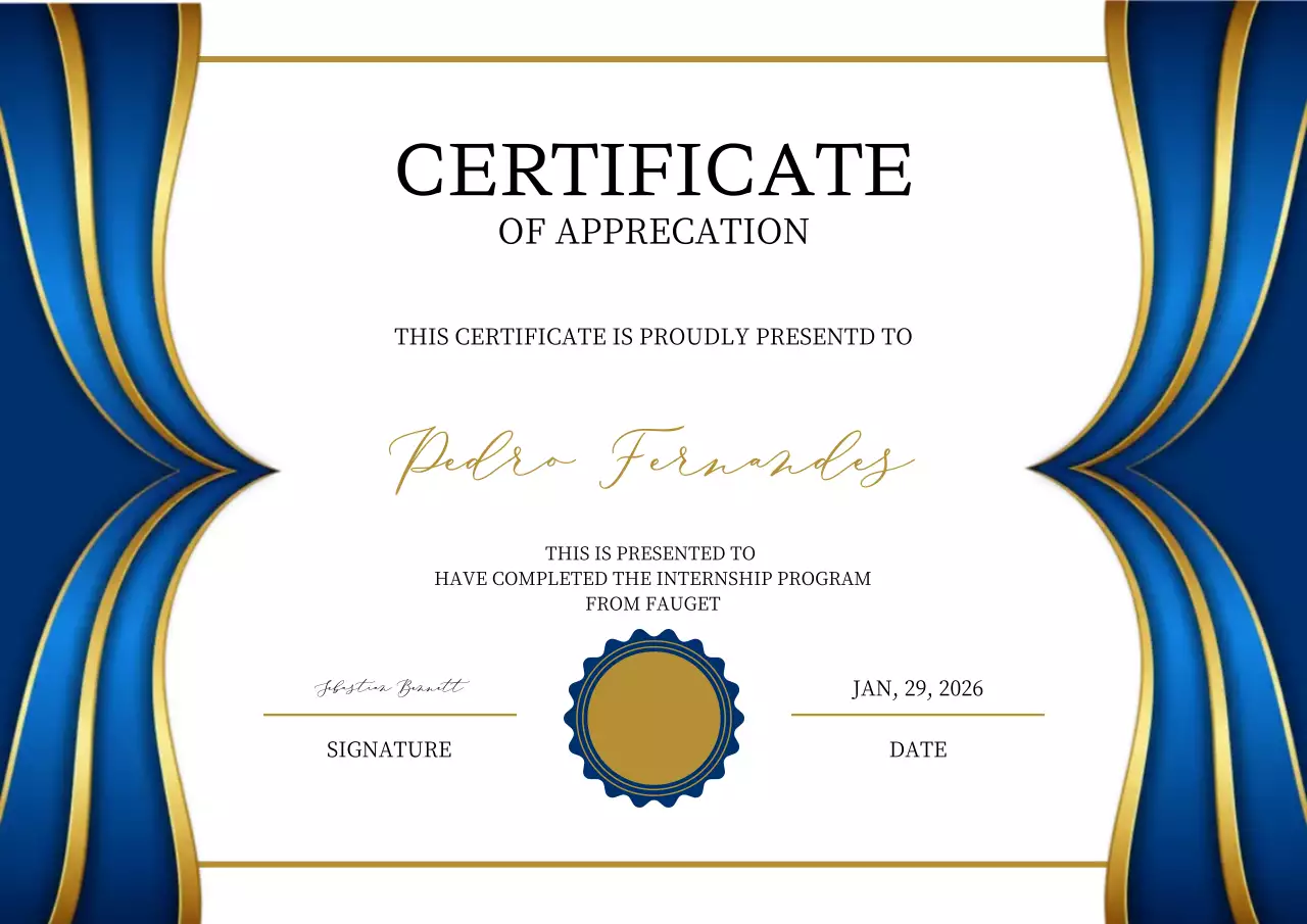 Certificado elegante em azul e dourado