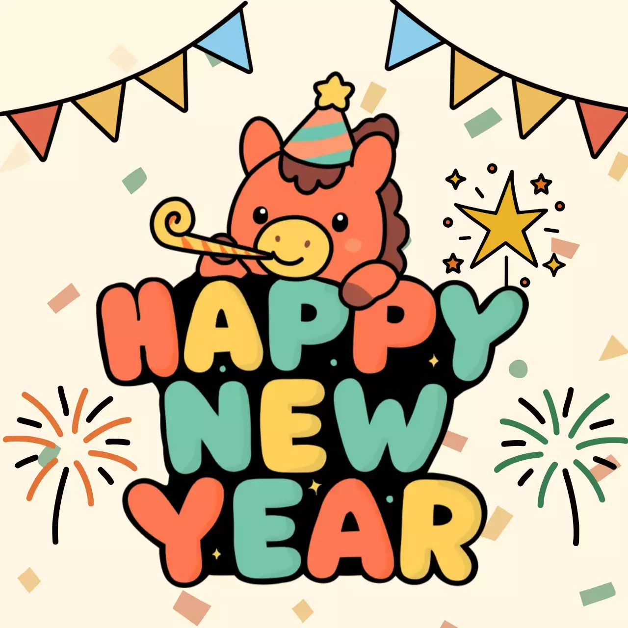 베이지 아기자기한 새해 기념