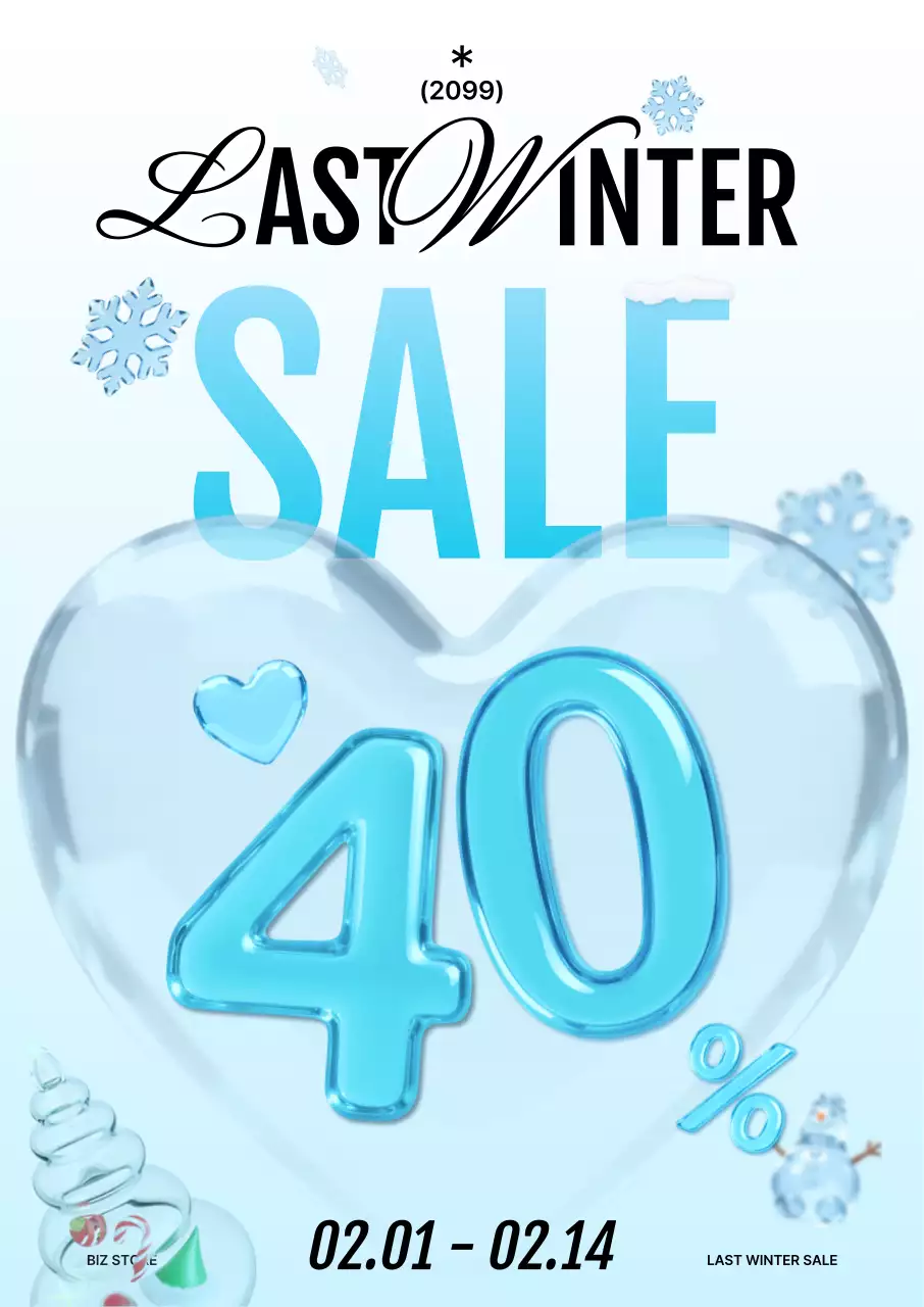 하늘색 깔끔 겨울 세일 행사