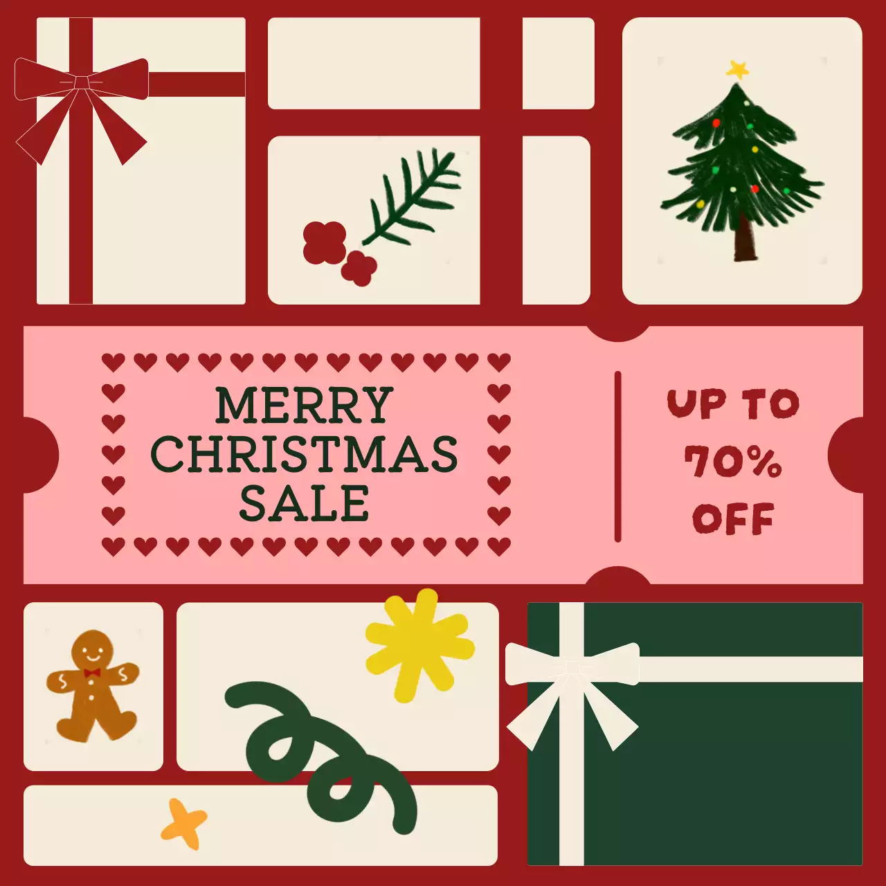 Red, kitschy Christmas sale announcement