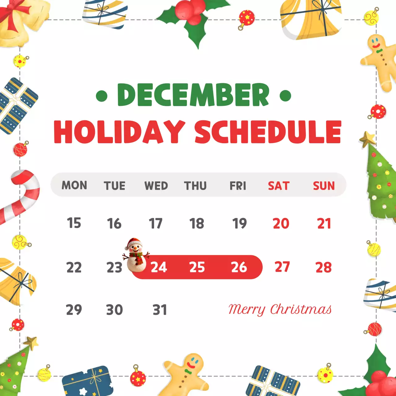 red festive holiday calendar