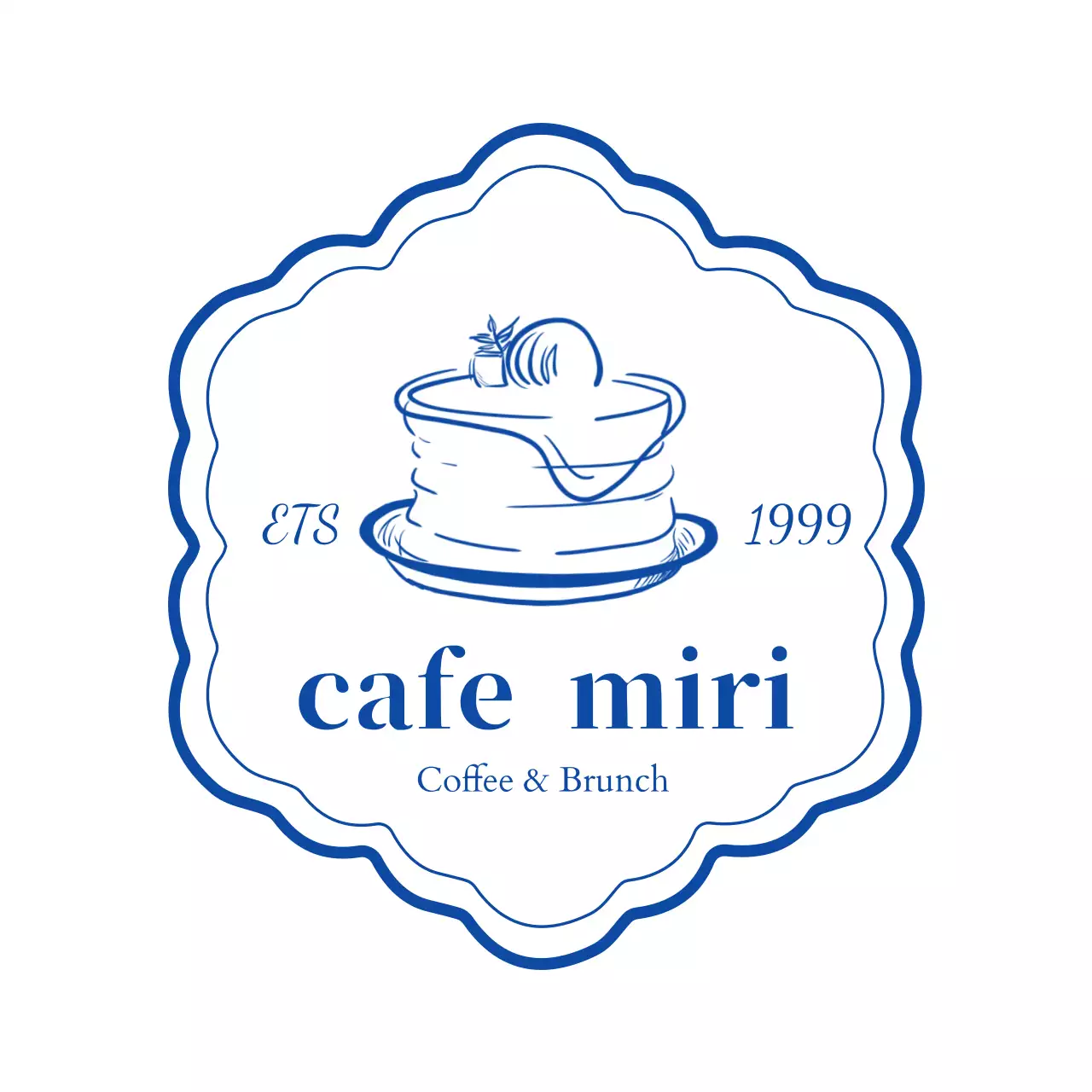 青 シンプル カフェ ロゴ シンボルロゴ