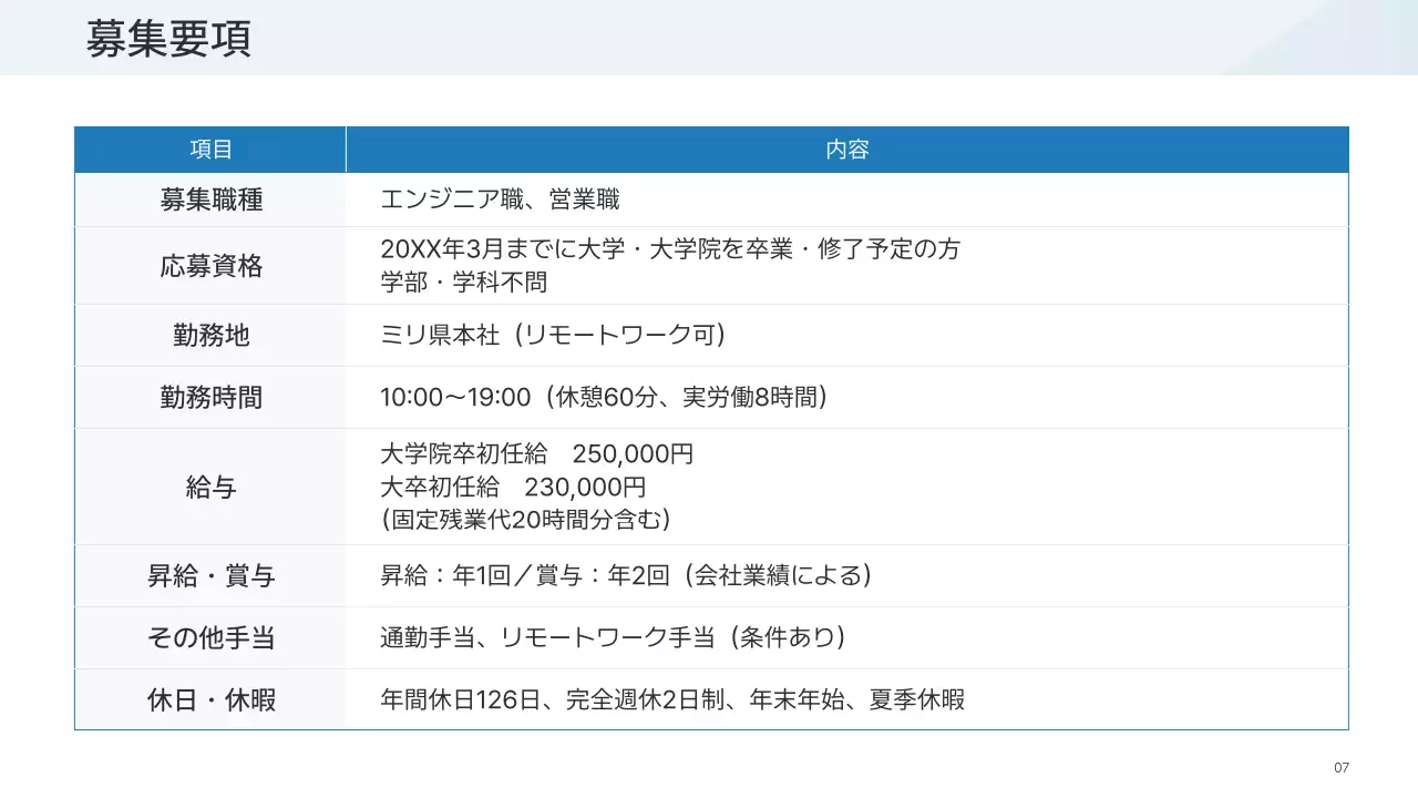青 シンプル 採用 案内 プレゼンテーション