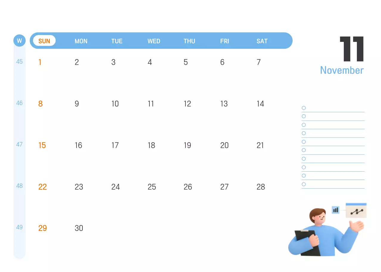 하늘색 심플 달력 홍보